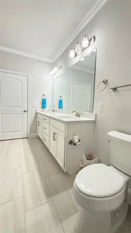a bathroom with a sink a toilet and mirror
