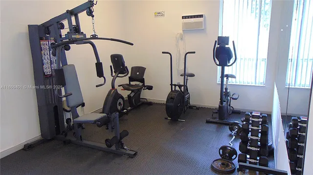 a view of a room with gym equipment