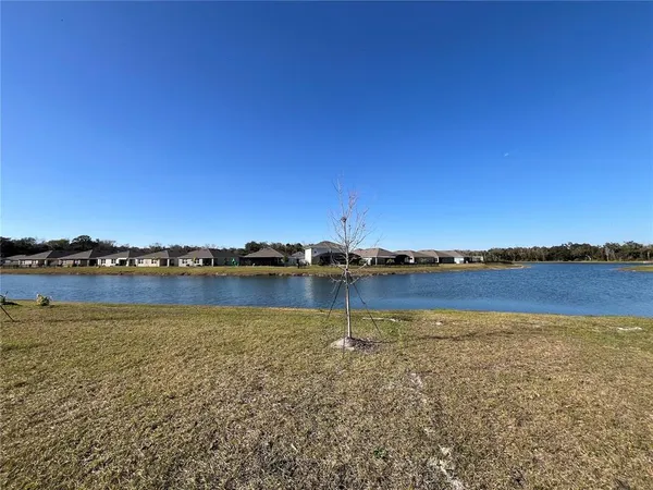 a view of a lake with boats in background