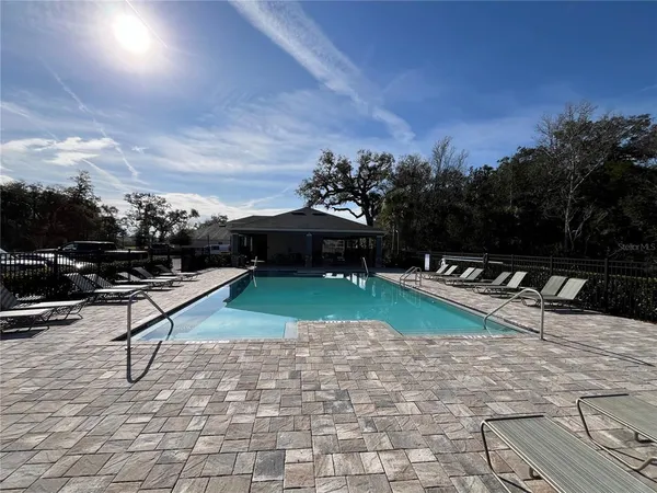 a view of a bench in patio