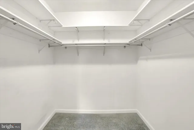 a view of walk in closet with empty racks