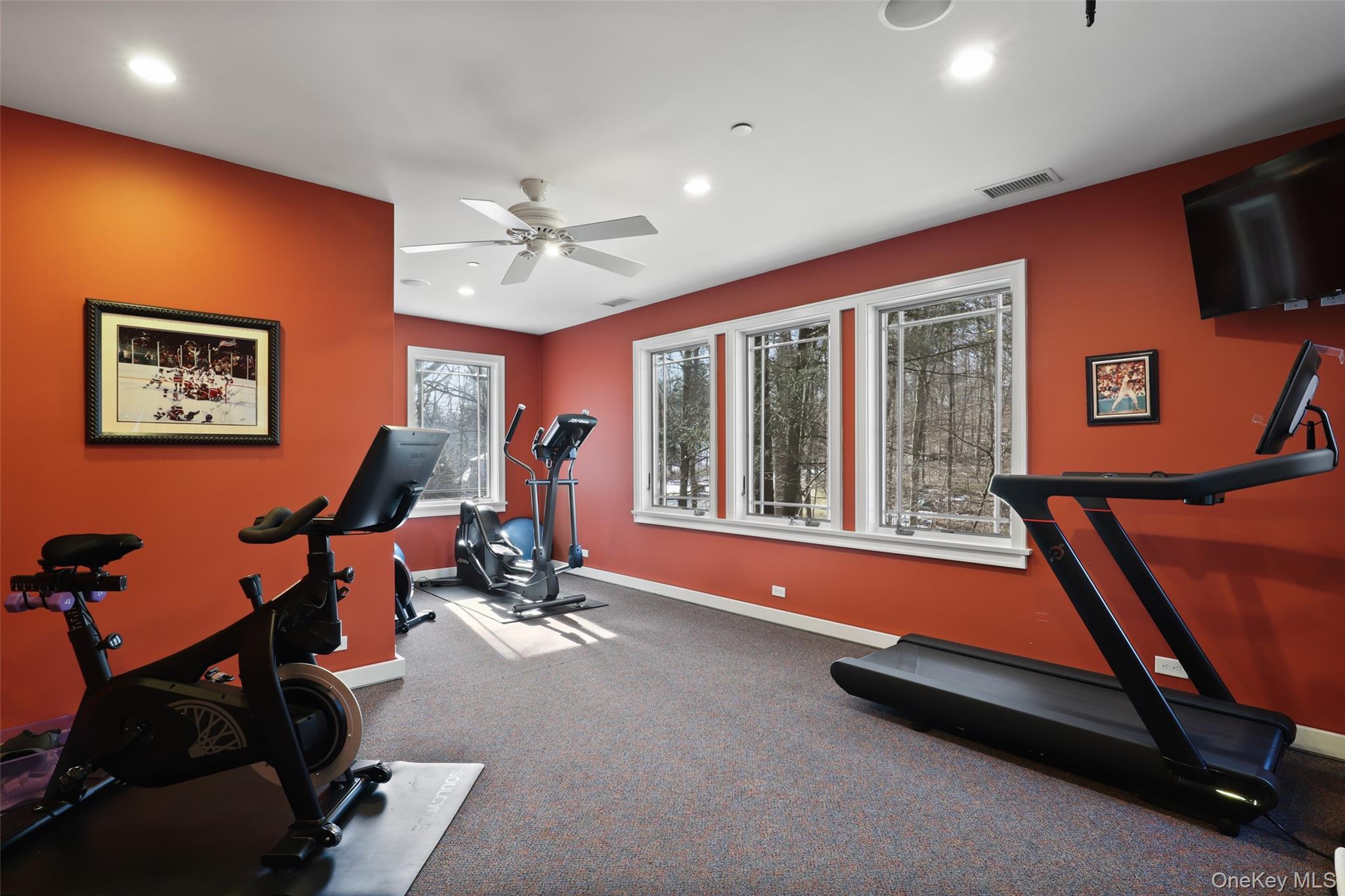 54 Lincoln Avenue Rye Brook, NY 10577 - Photo 30 of 38 a living room with furniture gym equipment and a large window