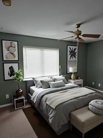a bedroom with a bed couch and a window