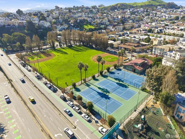 an aerial view of a city