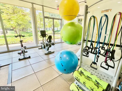 a view of a room with gym equipment