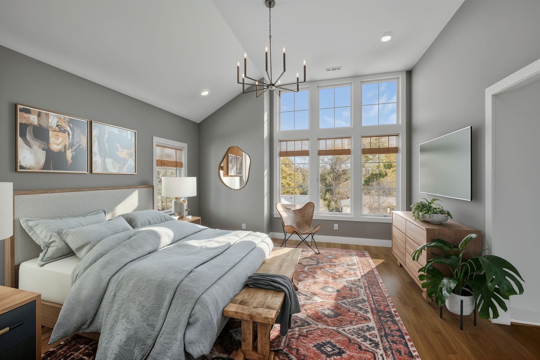 605 A American Road Nashville, TN 37209 - Photo 21 of 36 a bed room with a bed window and a chandelier