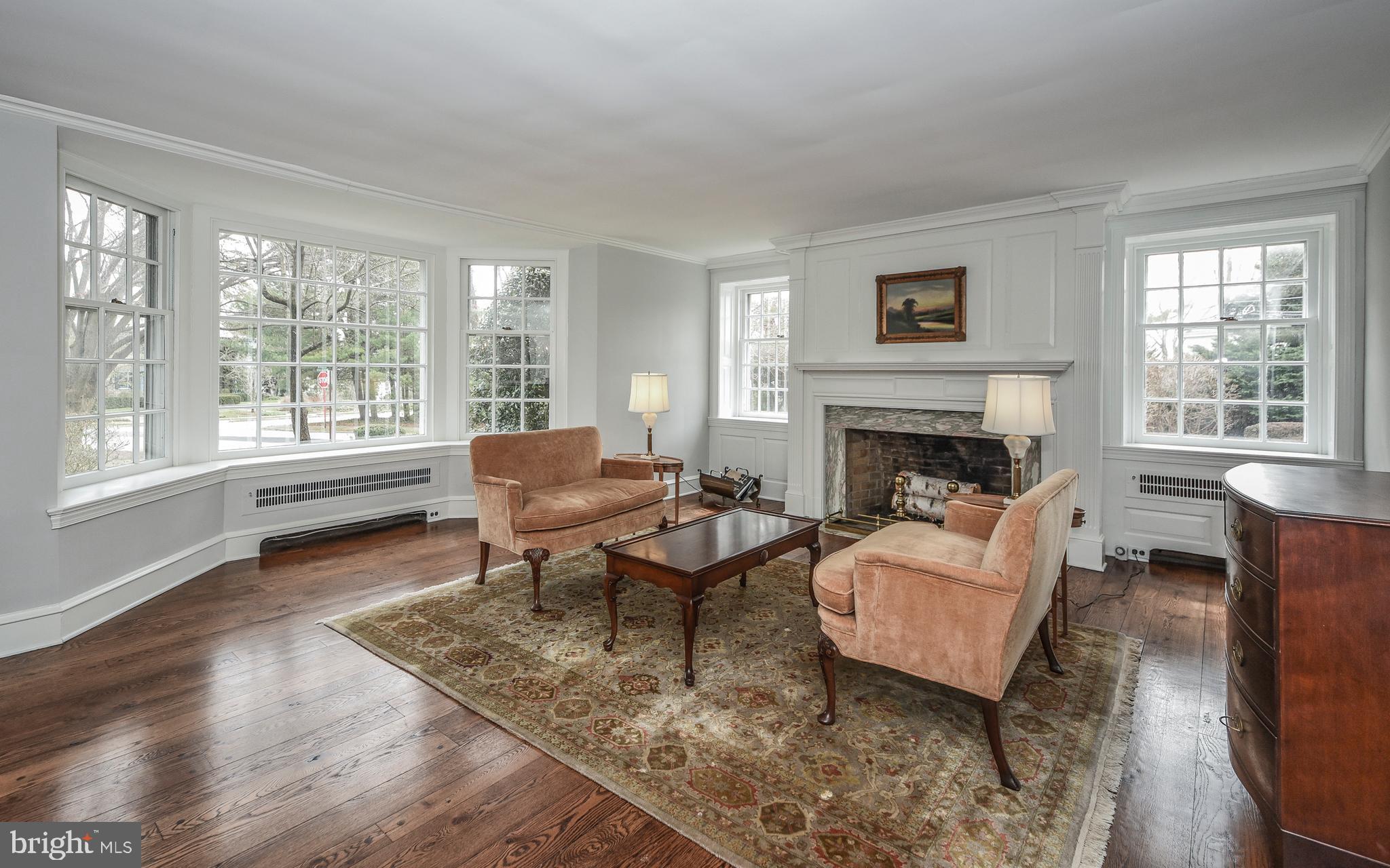 407 Newbold Road Jenkintown, PA 19046 - Photo 9 of 45 Living Room With King of Prussia Marble Fireplace