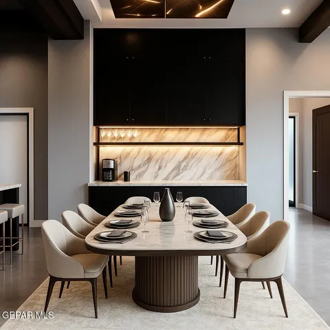 a view of table and chair with wooden floor