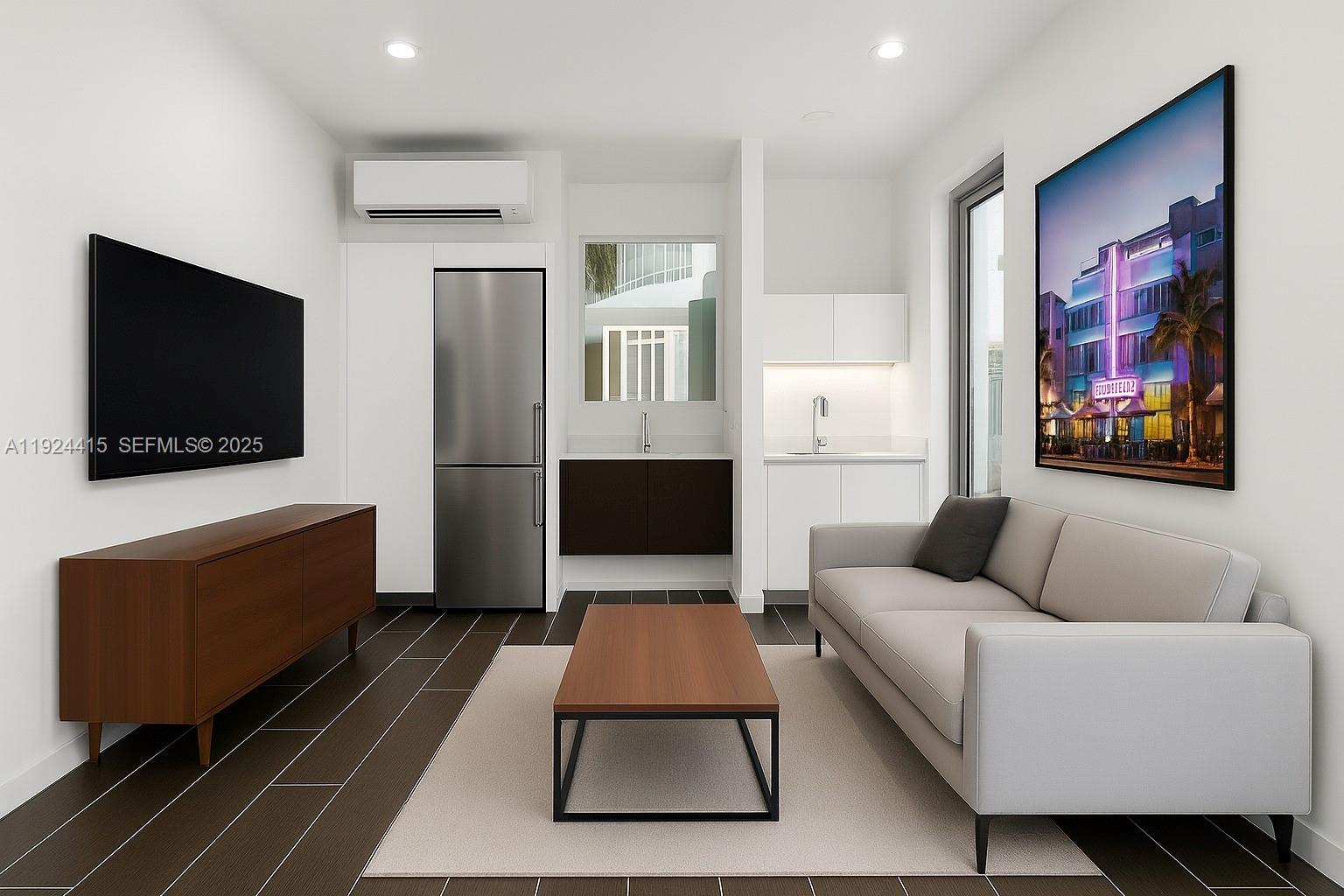 851 Northeast 1st Avenue, Unit CABANA 15 Miami, FL 33132 - Photo 4 of 12 a living room with furniture and a flat screen tv