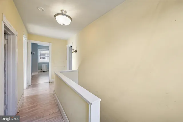 a view of hallway with wooden floor