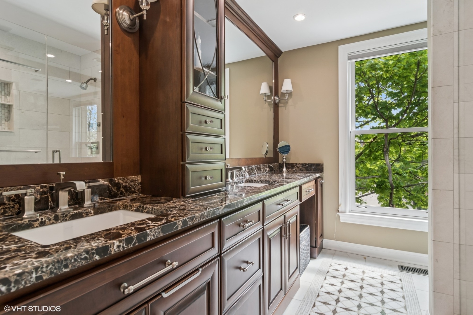 1606 North Mohawk Street, Unit B Chicago, IL 60614 - Photo 17 of 29 a bathroom with a granite countertop sink and a mirror