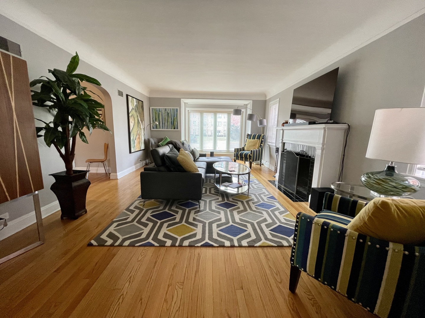 1035 Bonnie Brae River Forest, IL 60305 - Photo 5 of 21 a living room with furniture a flat screen tv and a fireplace
