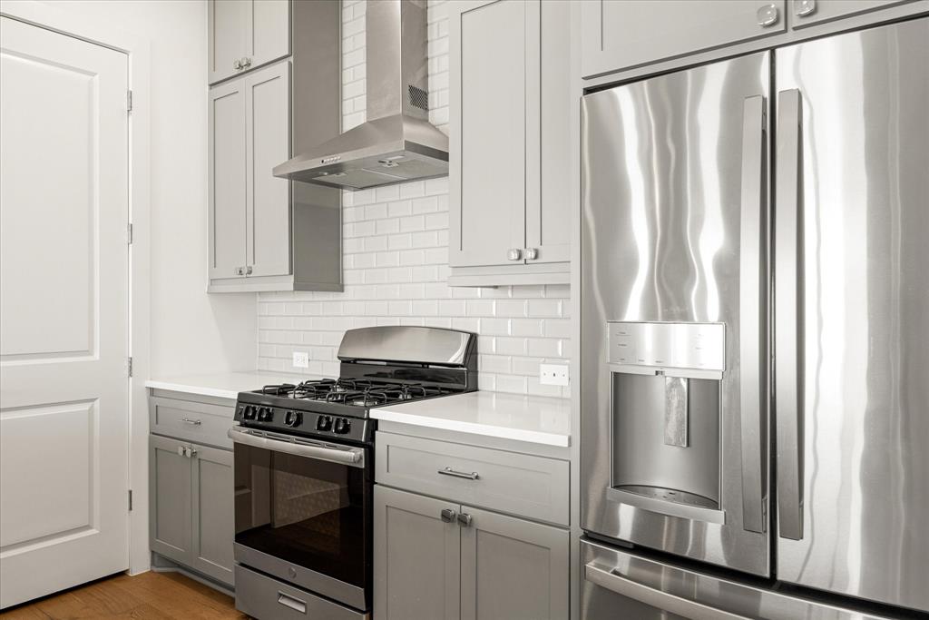 2125 Bird Street Fort Worth, TX 76111 - Photo 8 of 34 a kitchen with stainless steel appliances white cabinets and a stove