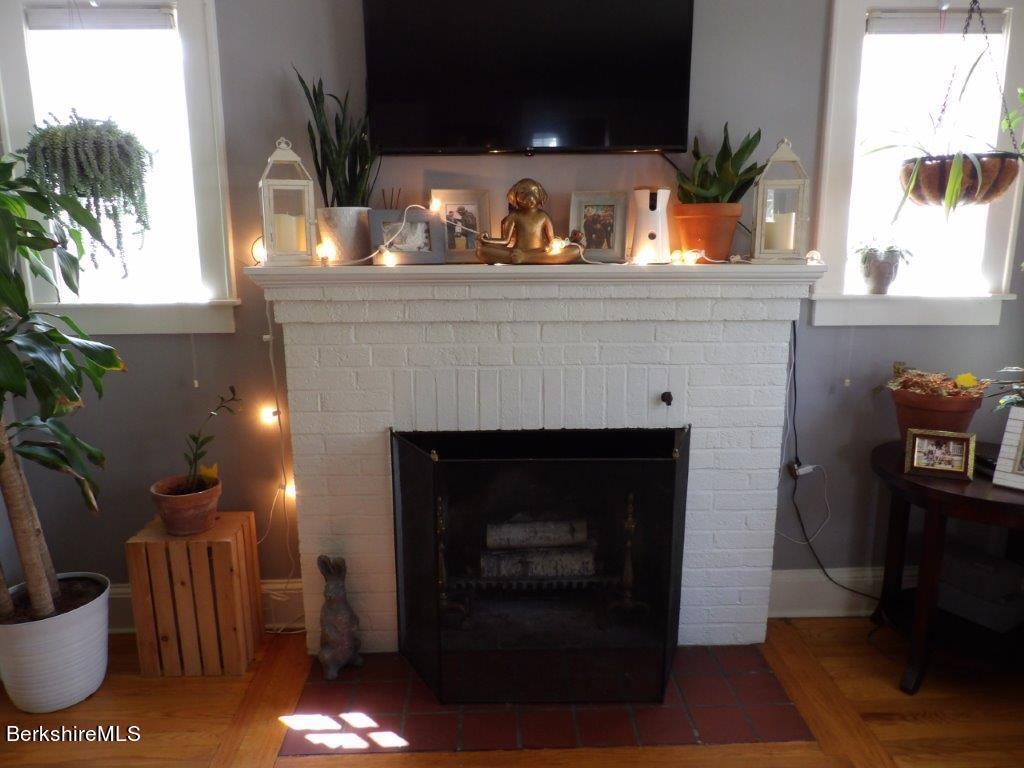 64 Cleveland Street Pittsfield, MA 01201 - Photo 11 of 32 a living room with a fireplace and potted plants