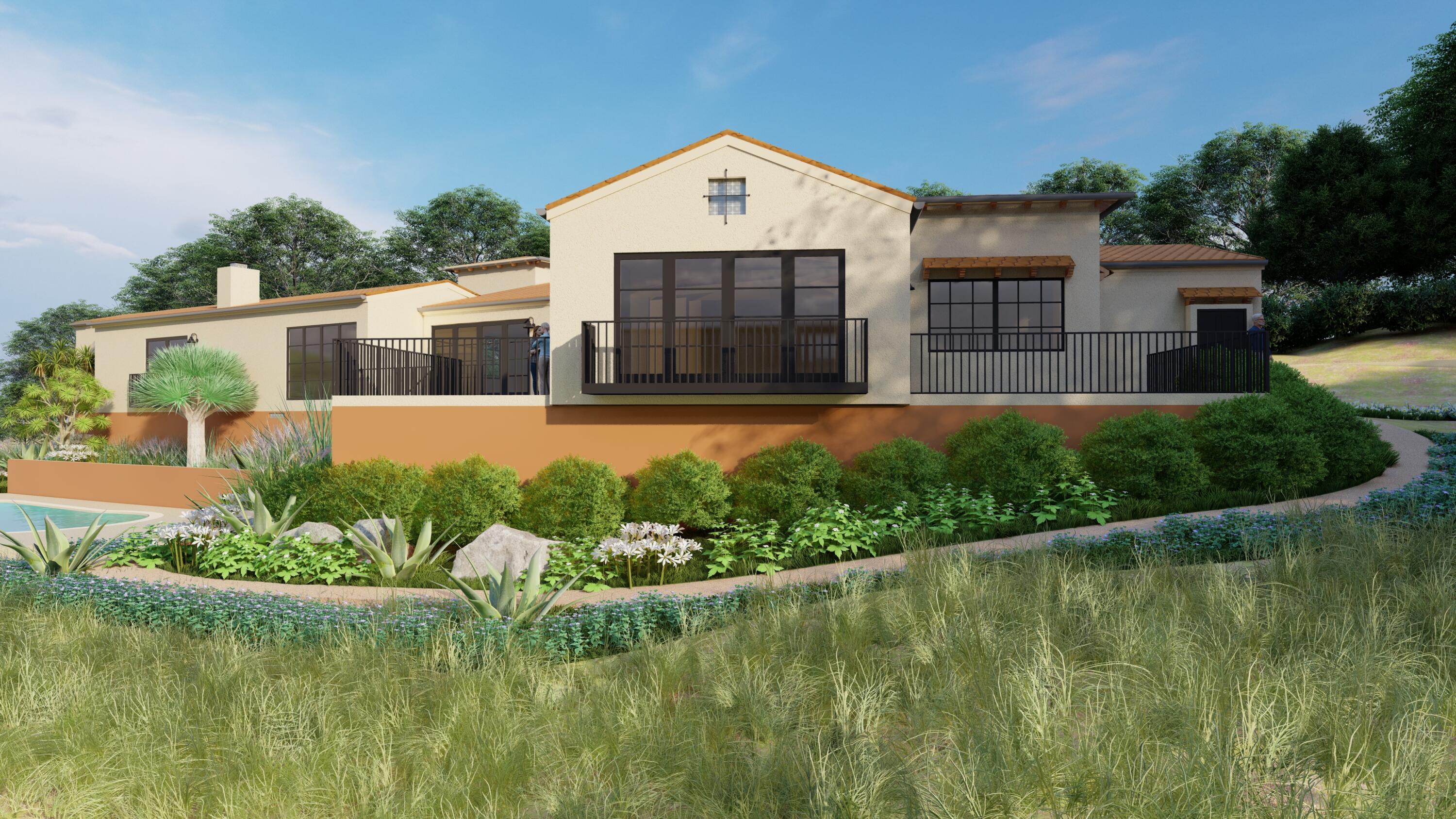 7305 Shepard Mesa Drive Carpinteria, CA 93013 - Photo 22 of 26 a front view of a house with a yard and potted plants