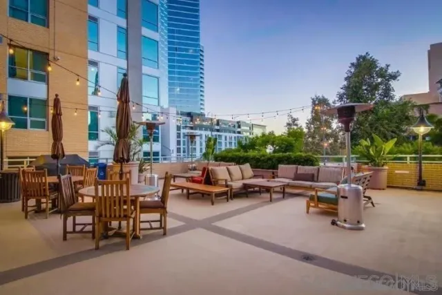 a city view with tall buildings