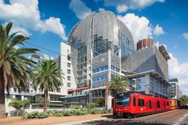 a front view of a tall building