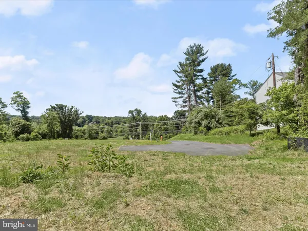 a view of a field with trees in background