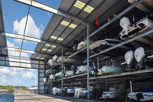 an aerial view of a house with a outdoor space