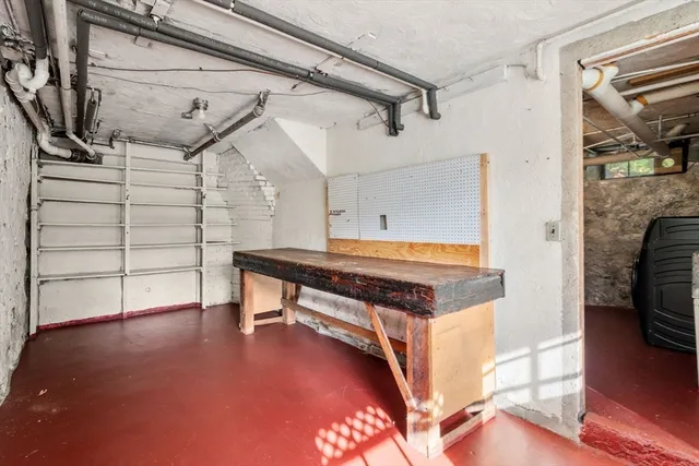 a storage room with wooden floor