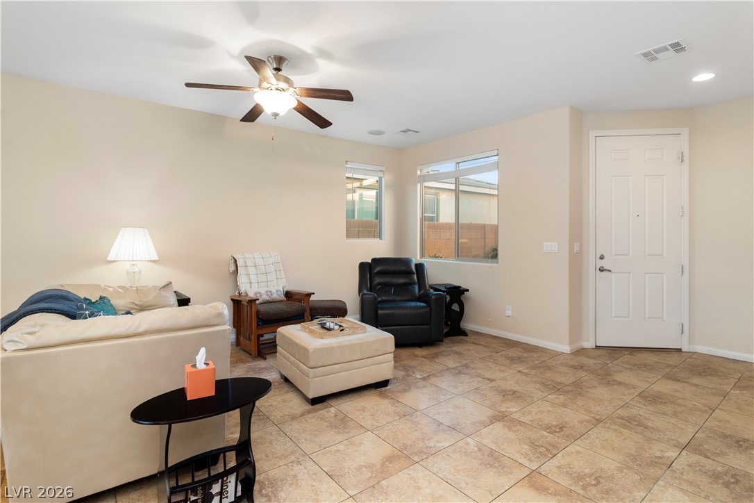2079 Port Royal Drive Laughlin, NV 89029 - Photo 7 of 86 Living room with light tile patterned flooring, ceiling fan, and recessed lighting