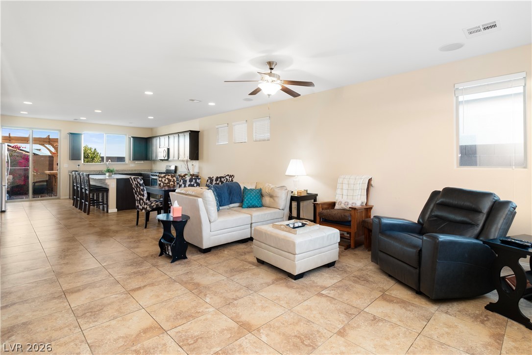 2079 Port Royal Drive Laughlin, NV 89029 - Photo 8 of 86 Living room with a ceiling fan, recessed lighting, and light tile patterned floors