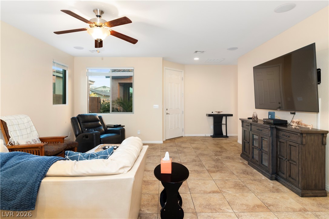 2079 Port Royal Drive Laughlin, NV 89029 - Photo 10 of 86 Living room with light tile patterned flooring, ceiling fan, and recessed lighting