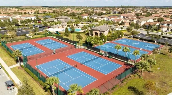 a view of a lake with a houses