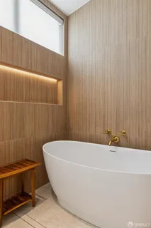 a bathroom with a bathtub