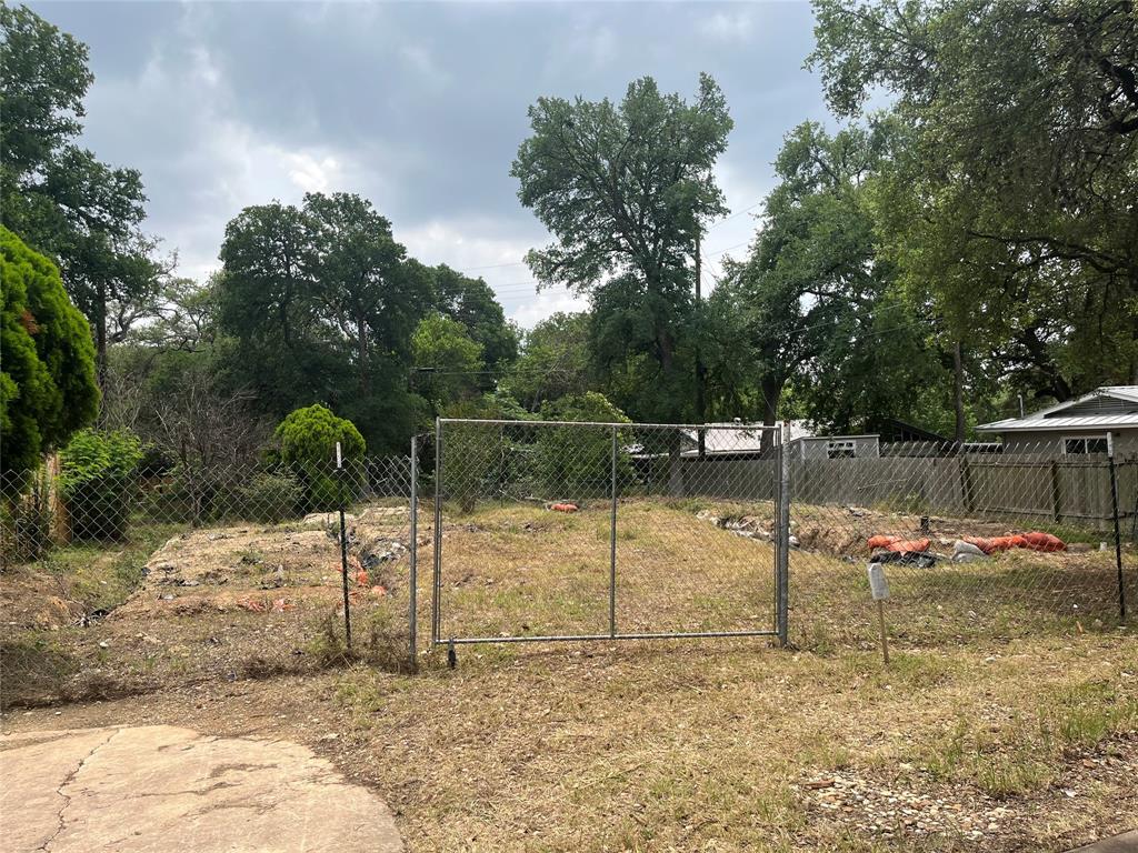 a backyard of water and trees