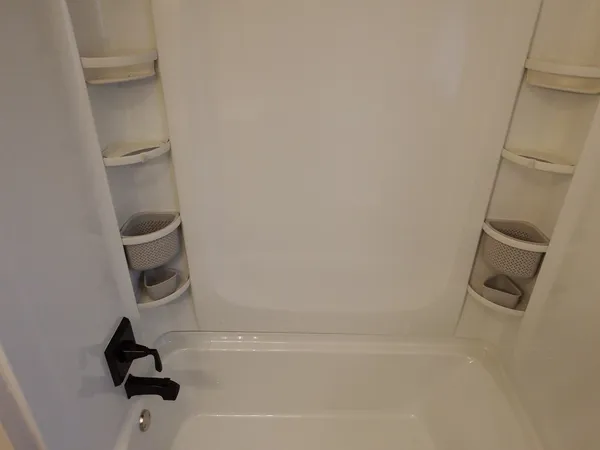 a bathroom with a bathtub