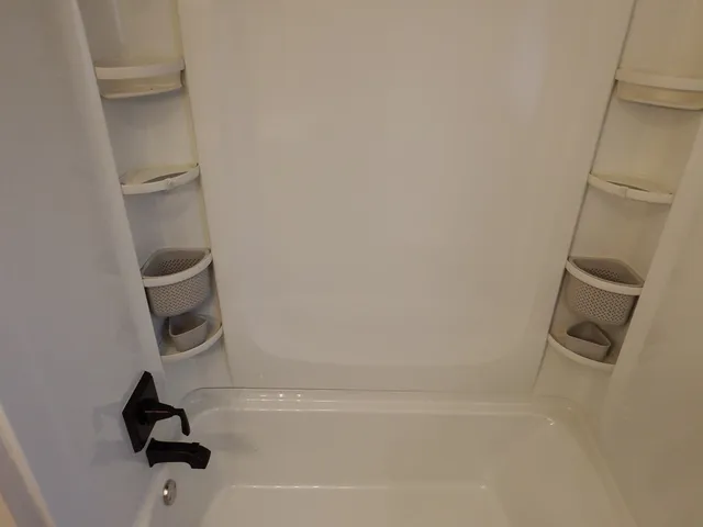 a bathroom with a bathtub