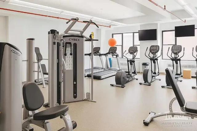 a view of a room with gym equipment