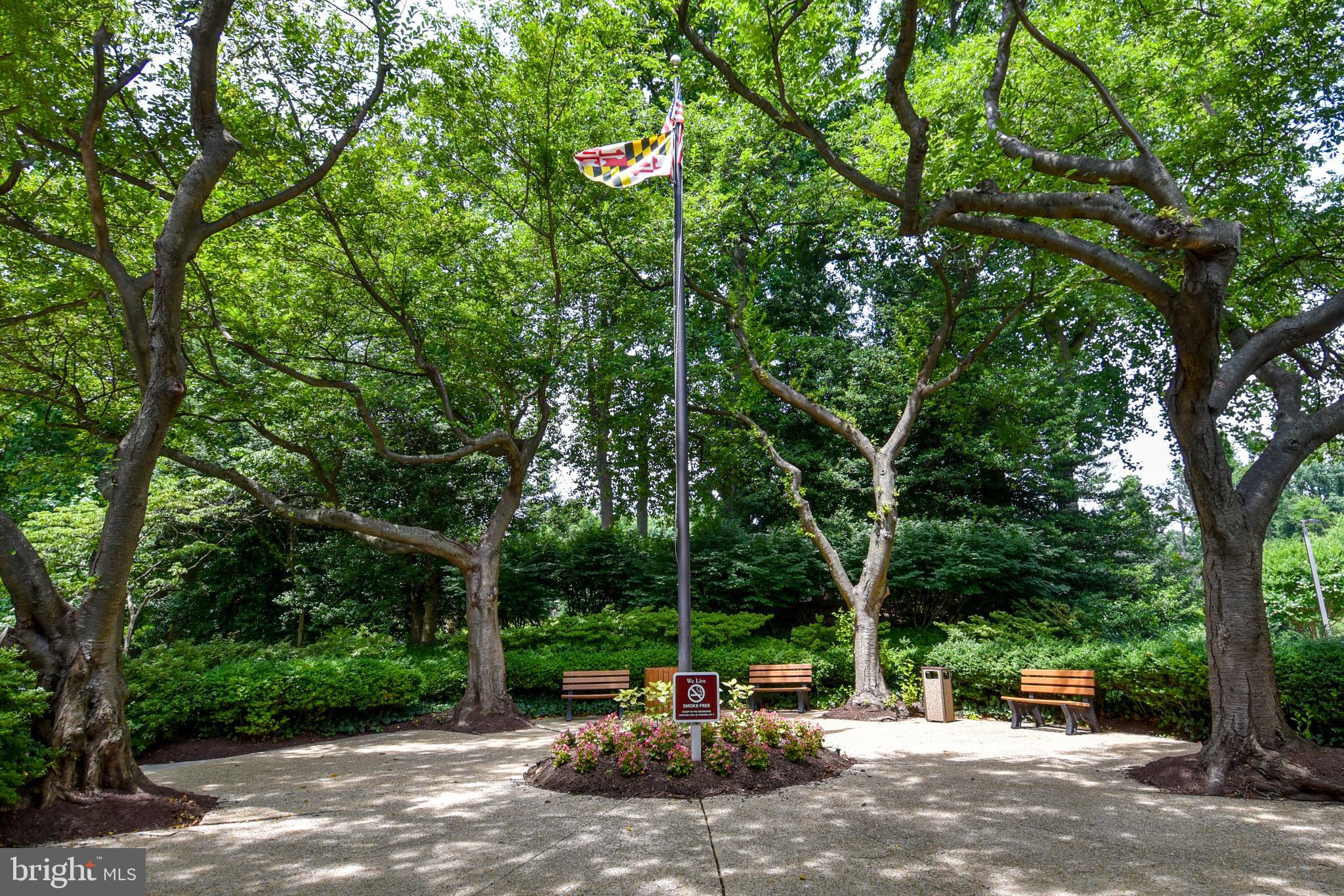 5225 Pooks Hill Road, Unit 1214N Bethesda, MD 20814 - Photo 25 of 26 a view of a patio with a table and chairs under an umbrella