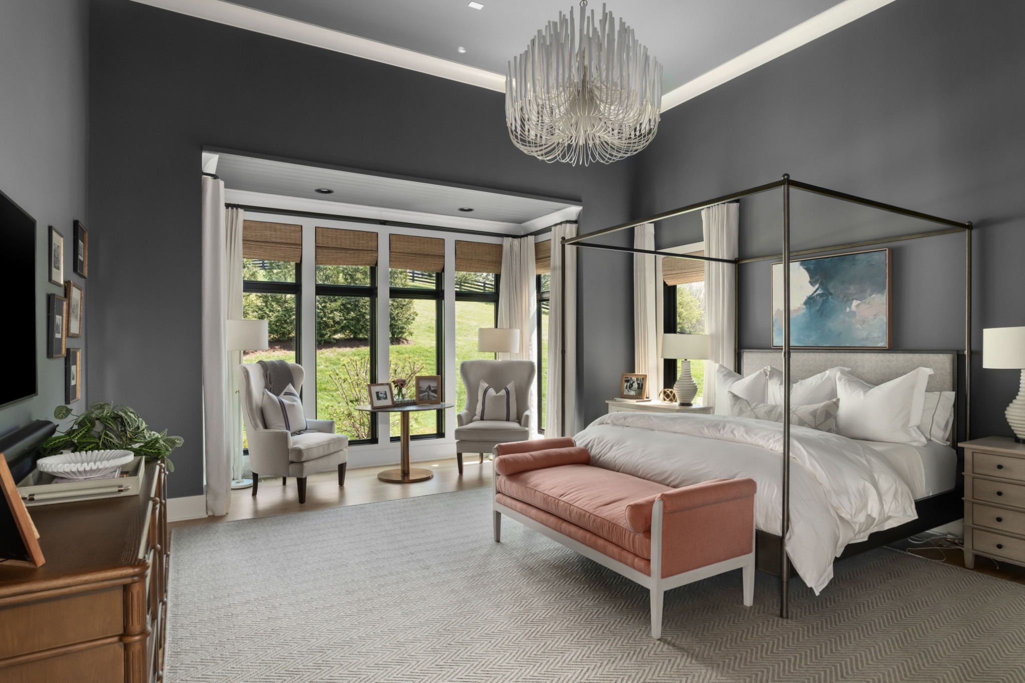 4472 South Carothers Road Franklin, TN 37064 - Photo 18 of 44 a spacious bedroom with a bed and a chandelier