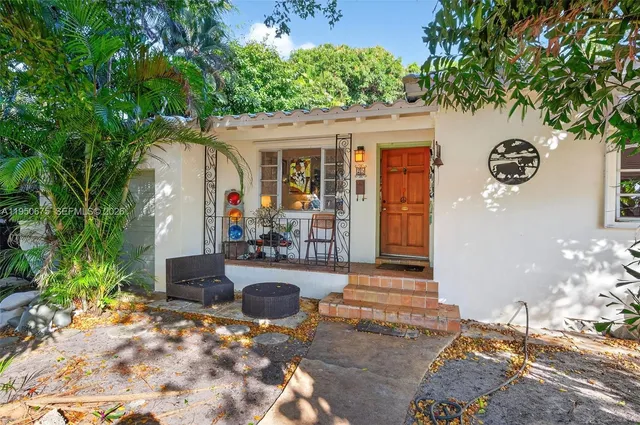 a front view of a house with patio