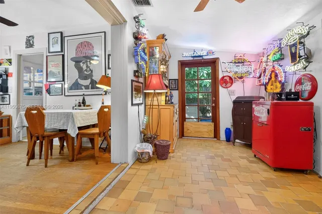 a view of a room with shelves