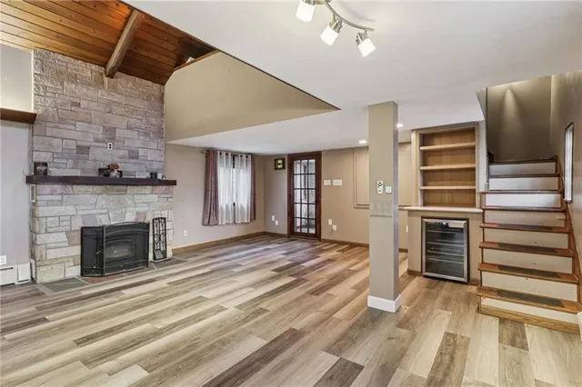 a view of a livingroom with a fireplace