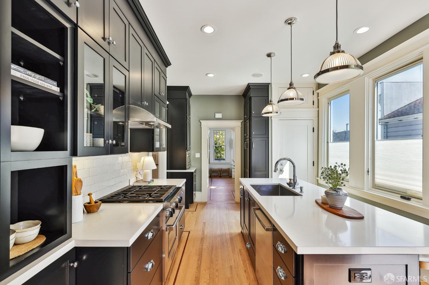 216 Ellsworth Street San Francisco, CA 94110 - Photo 11 of 76 a kitchen with stainless steel appliances granite countertop a sink a stove and a wooden floors