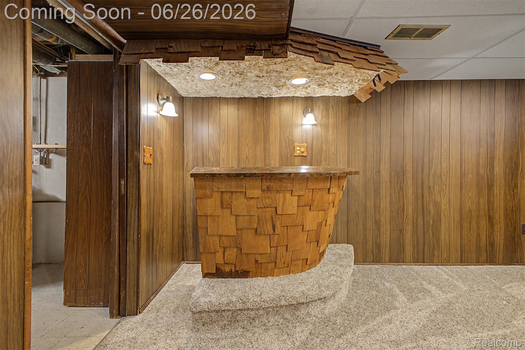 2216 Banner Street Dearborn, MI 48124 - Photo 26 of 34 Built-in bar with wood-shingle accents, recessed lighting, and a countertop