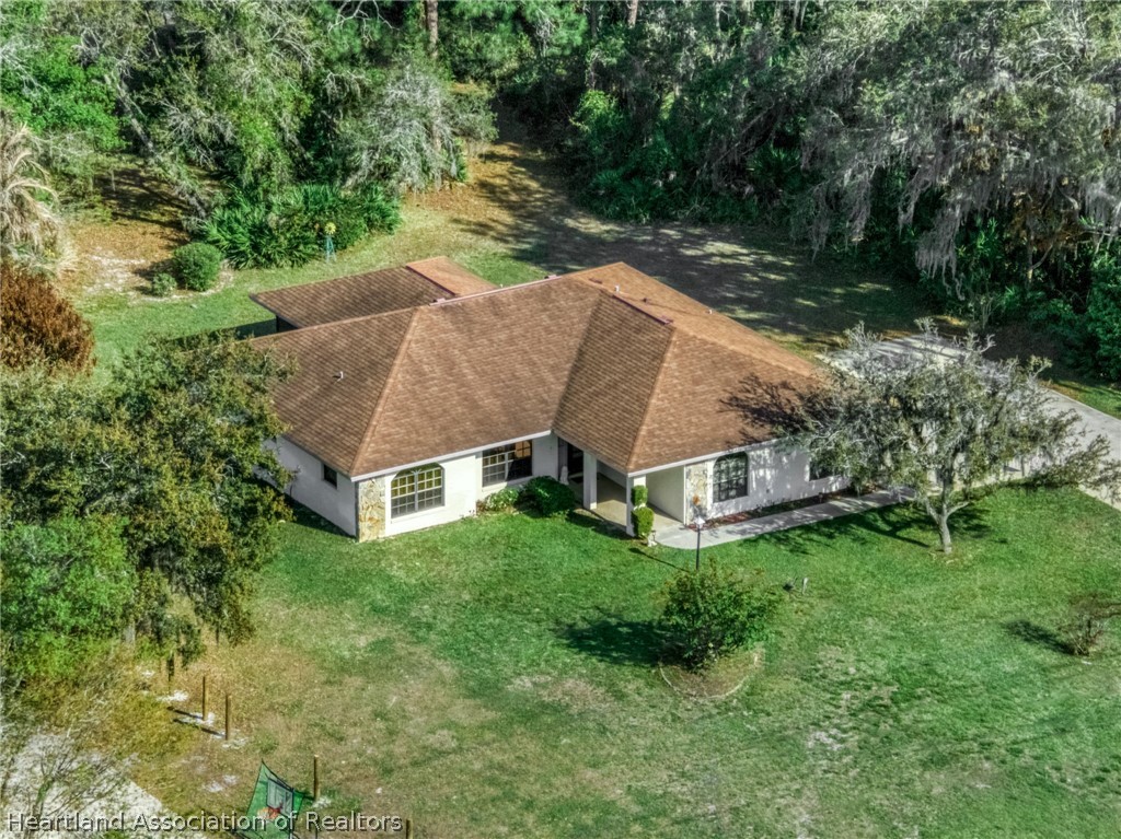 an aerial view of a house