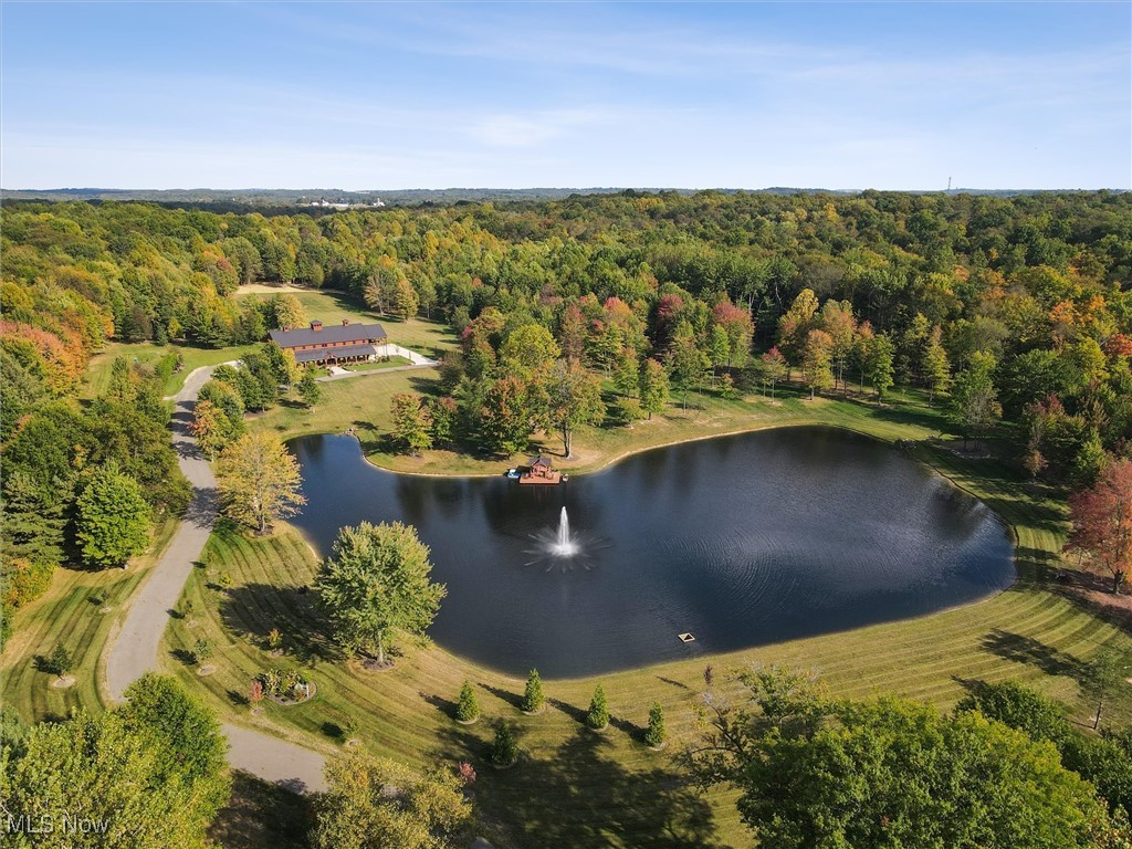 290 Townline Road Aurora, OH 44202 - Photo 45 of 50 Aerial view of property and surrounding area with a forest and a large body of water