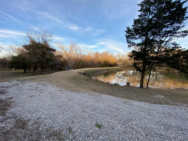 a view of dirt yard with trees