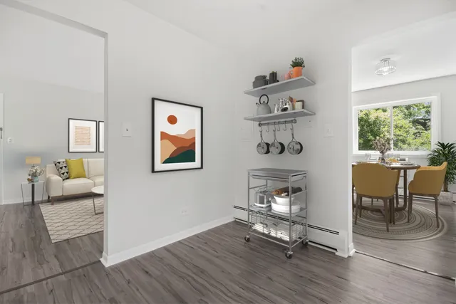 a workspace with wooden floor