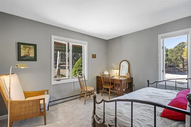 a bedroom with a bed and a couch