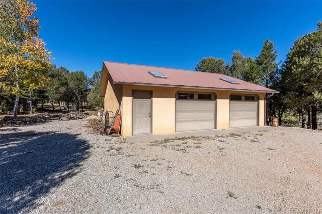 a view of a garage with storage