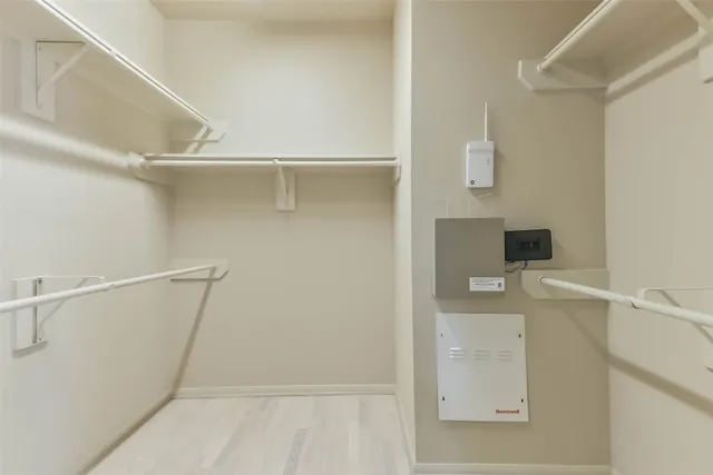 a view of small space with racks on the wall