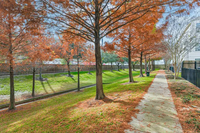 a view of a yard with a house in the background