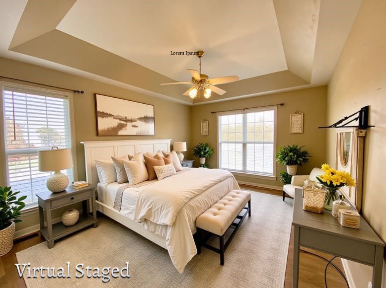 215 Falcon Drive Manchester, TN 37355 - Photo 11 of 25 a bedroom with a bed couch chandelier windows and a potted plant