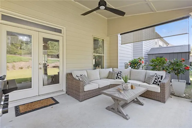 an aerial view of house with swimming pool and outdoor space